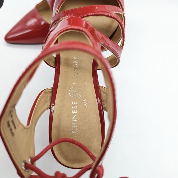 Red patent Chinese Laundry Women's Pointy Toe Ankle Strap Strappy Stiletto Heels - Picture 8 of 13